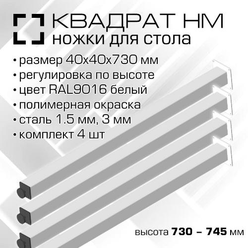 00169 Ножки для стола стальные 40х40 мм, высота 730-745 мм, цвет RAL 9016 белый